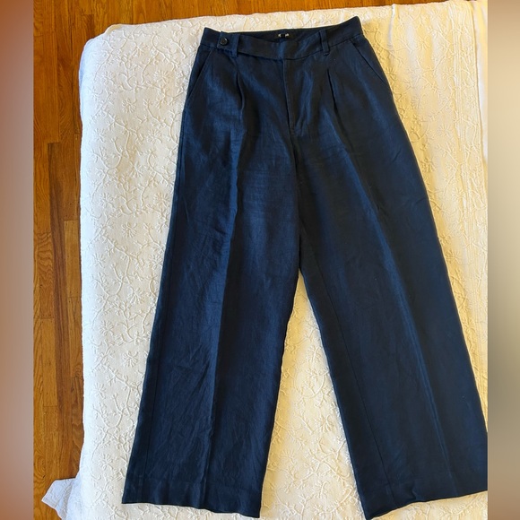 Madewell Tall Harlow Wide Leg Linen Pant in Navy in Tall - Picture 2 of 6